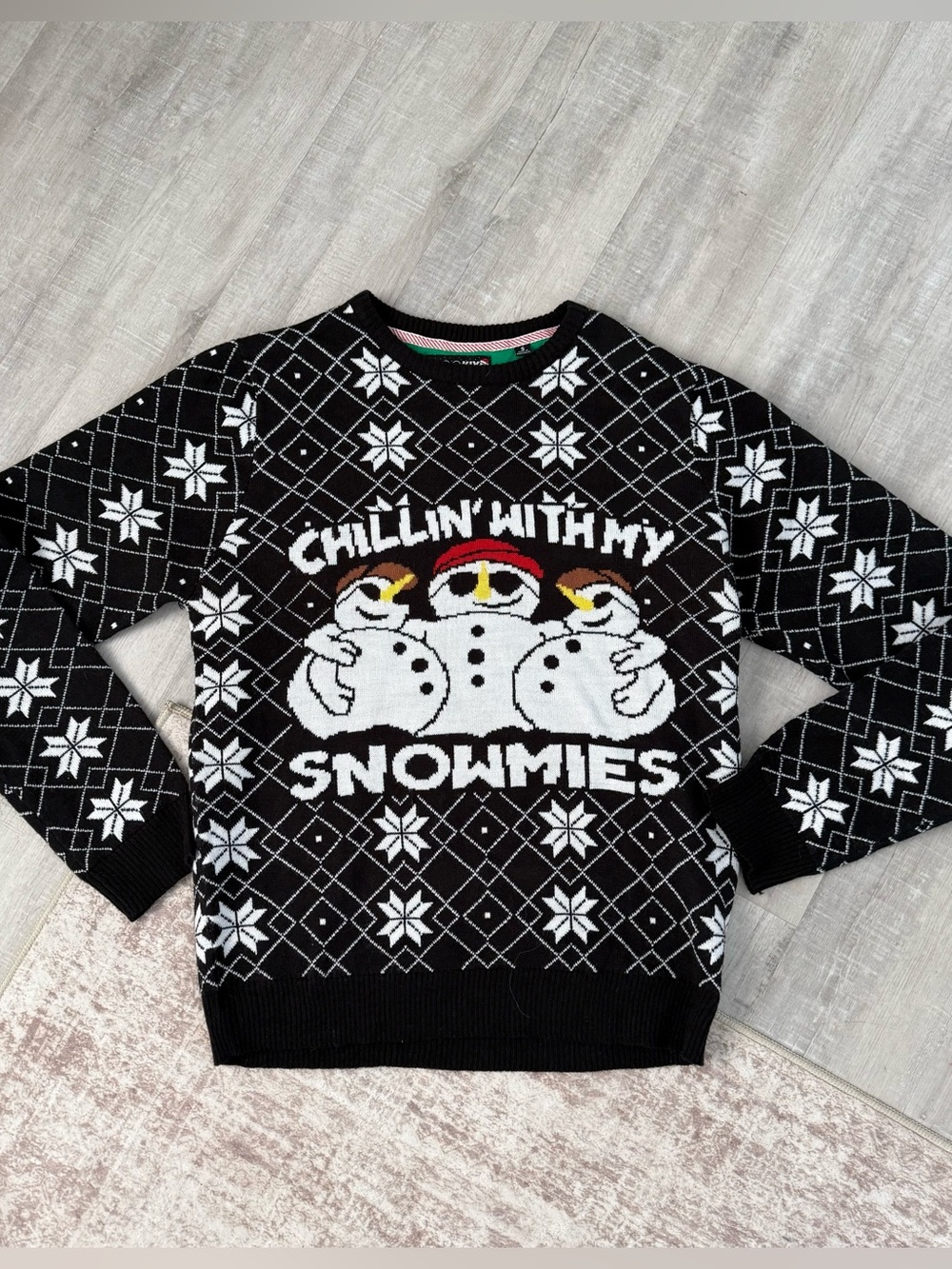 Brooklyn Xpress FairIsle Black/White Snowman Ugly Christmas Sweater, unisex S